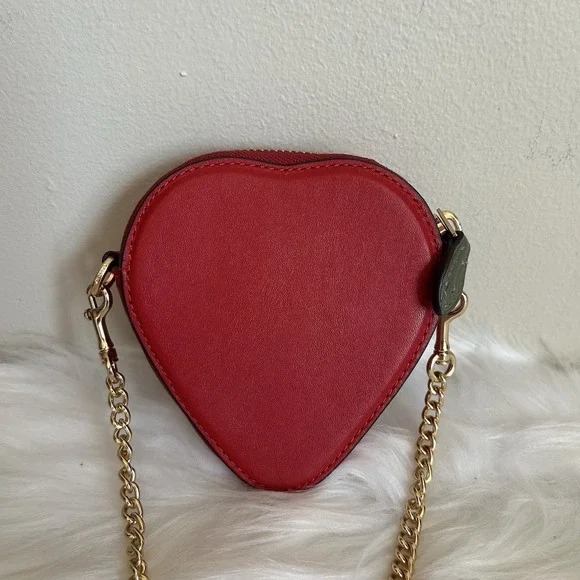 Coach Strawberry Coin Purse Crossbody Bag Red Leather Gold Chain Novelty Mini - Picture 3 of 9
